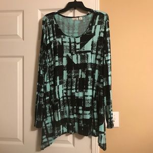 Cato Blue & Black Print Shark Bite Top